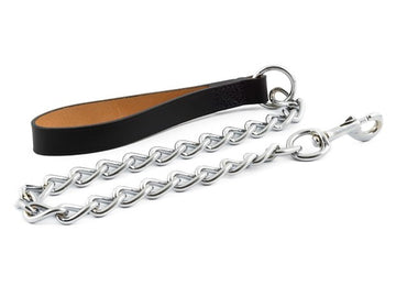 Ancol Heavy Chain Lead Black Leather 80cm