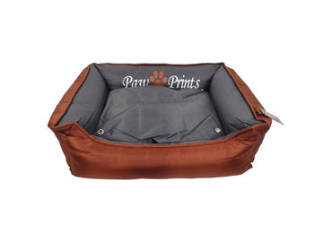 Paw Prints Choc Waterproof Dog Bed