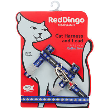 RD Reflective Blue Fish Cat Harness & Lead