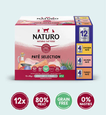 Naturo Adult Cat Pate Selection - Grain Free Cat Food 85g Pouches x 12